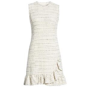 Rebecca Taylor Tailored Tweed Flounce Mini Dress, Size 4, Snow Comb, Like New